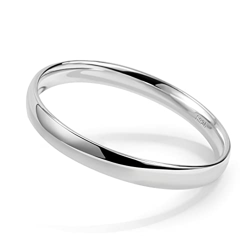 H&Beautimer 925 Sterling Silver Italian Handmade Bracelet - 7/8MM Glossy Bracelet for Women - Minimalist Original Silver Bangle - Fine Jewelry - 60-65-68MM (A Style, 8MM65MM)