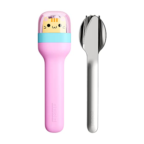 ZOKU Kids Pocket Utensil Set, Kitty - Stainless Steel Fork, Knife, and Spoon in Case - Portable Design for Travel, School, Picnics, Camping and Outdoor Home Use