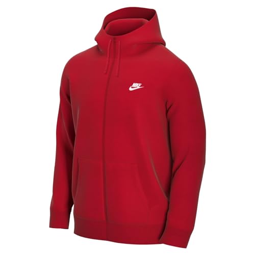 Nike Men's Sportswear Club Fleece Full Zip Hoodie, Fleece Zip-Up Hoodie Men, University Red/University Red, S