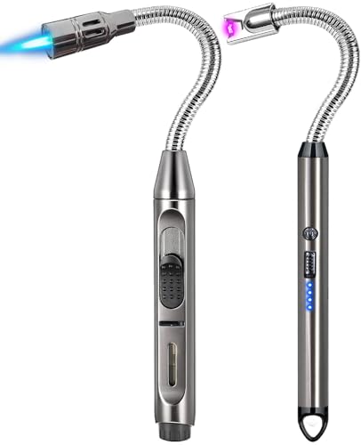 2 Pack Candle Lighter Electric Arc Long Flex Neck Utility Butane Torch Lighters Rechargeable USB Refillable Gas Jet Flame Windproof Lighter for Camping BBQ Grill Gas Stove