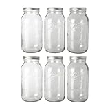 Ball - 64oz Mason Jars with Lids & Bands 6-Pack Half Gallon Mason Jars Clear Glass for Kitchen Storage & Canning for Herbs, Jelly, Jams, and Spices