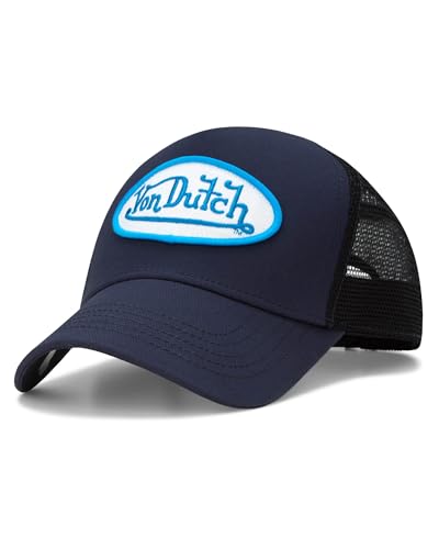 Von Dutch Unisex Trucker Hat - Curved Bill Mesh Back Retro Classic Adjustable Snapback Baseball Cap for Men and Women, Navy