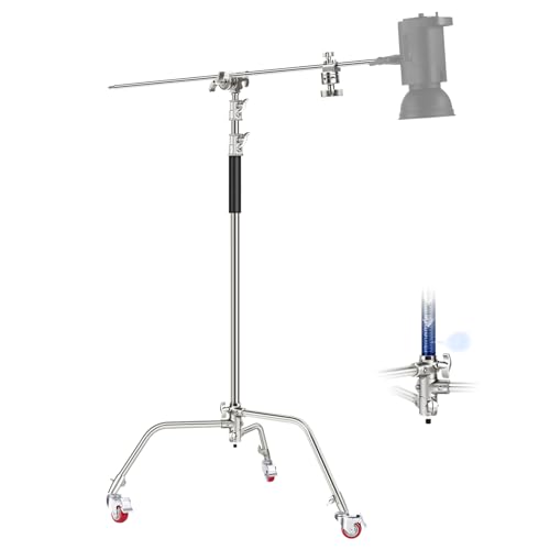 Neewer Heavy Duty Light Stand, Metal 11.15ft/3.4m Adjustable Photography Tripod C Stand with Boom Arm Built in Spring Cushion 1/4" Screw for Studio LED Light, DSLR Camera, Max Load: 22lb/10kg, Black