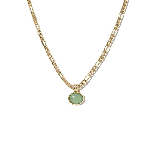 DISTANT DRUMS Real Jade Pendant Necklaces for Women,18K Gold Plated Titanium Steel Pendant Necklace,Green Aventurine Gold Jewelry (Simple Green Stone