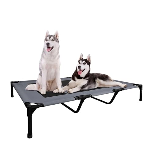 FIOCCO Elevated Dog Bed - Heavy Duty Dog Cot, Washable Raised Dog Bed with Chew Proof Mesh and Metal Frame, Portable Dog Bed for Outdoor Use, Dog Cots Beds for X-Large Dogs, Grey