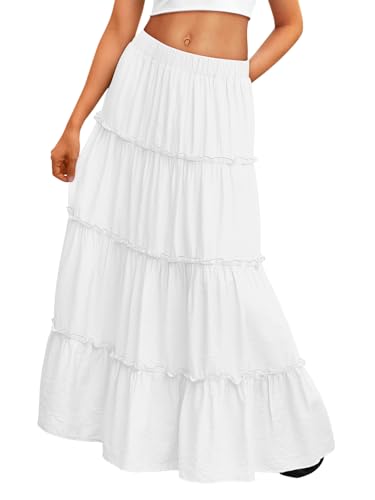 Trendy Queen Skirts for Women White Dress Beach Outfits Boho Maxi Skirt 2025 Summer Clothes Vacation Outfit Long Dresses with Pockets L