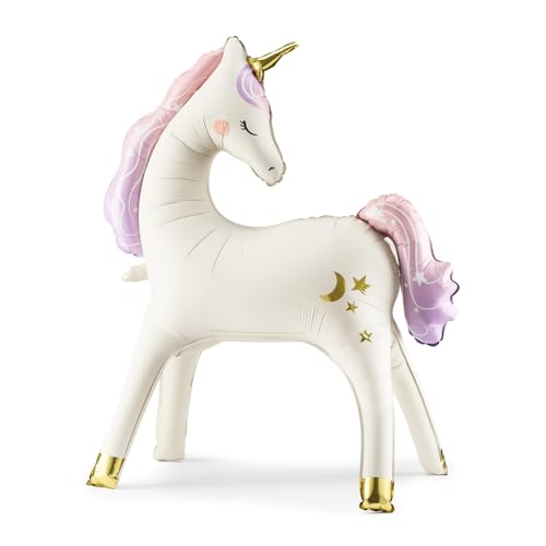 Giant Standing Unicorn Balloon PartyDeco 37.5x34 Inch, Stylish White Self-Standing Unicorn Foil Balloons 3D Rainbow Party Supplies Girl Birthday Baby Shower Decorations