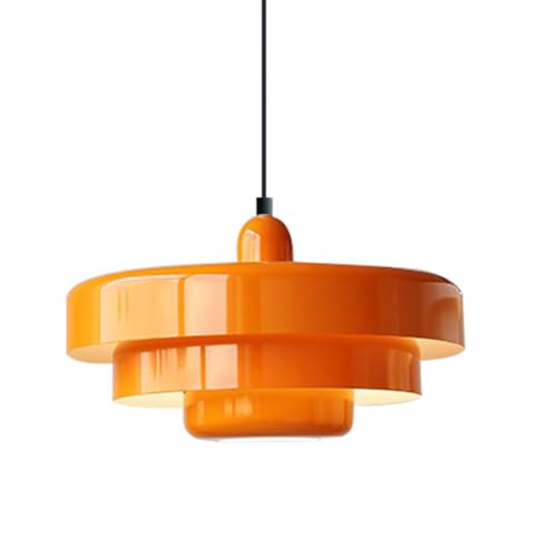 Qepeety Mid Century Pendant Lamp Orange Danish Ceiling Pendant Light 3-Layer Shade Design Scandinavian Style Metal Flush Mount Light Fixtures for Dining Table Kitchen Island Hallway,1-Light
