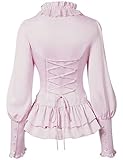 VANGARSUN Women Vintage Victorian Long Sleeve Corset Top Lace Ruffled Blouse Stand Collar Shirts(Pink,XL)