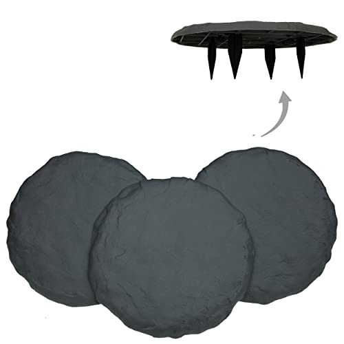 Ei Circular 15.5” Stepping Stones with Ground Stakes - Home or Garden Step Stones for Outdoor Walkway or Pathway Pavers - Resin Material (8, Slate Grey)