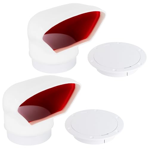 Five Oceans 4-Inch Cowl Vent with Snap-On Deck Plate and Cover, 2 Pack Low Profile UV-Resistant and Flexible PVC, Red Interior, for Air Intake or Cabin Ventilation - FO89-M2