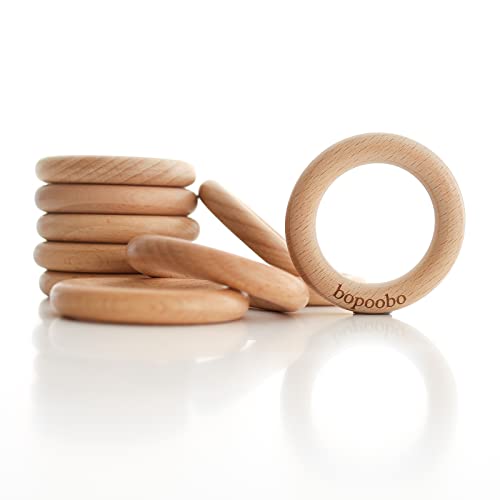 bopoobo Wooden Rings Natural Beech for Craft, Unfinished Wood Ring Circle Rings for DIY Baby Teething Toys, Baby Wooden Teether Accessories, Pendant Connector (10 Pcs, 80 mm)