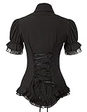 Scarlet Darkness Black Elegant Shirt Womens Steampunk Victorian Lace Up Blouse V Neck Short Sleeve Shirts Black L