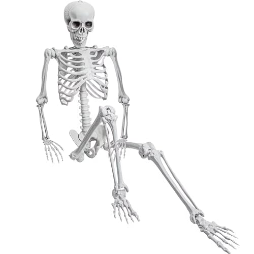 5.4ft/165cm Halloween Skeleton,Life Size Skeleton Plastic Full Body Human Bones with Movable Joints for Halloween Patio Lawn Yard Garden Party Prop Decoration