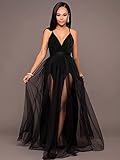 XXTAXN Women's Sexy Deep V Neck Split Cocktail Party Formal Bridesmaid Maxi Dress Black