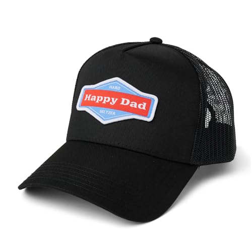 Happy Dad Hats for Men and Women, Available in Trucker Hat, 6 Panel Snapback Hat or Baseball Cap, Holiday & Birthday Gifts Black