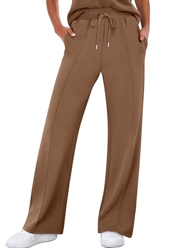 ANRABESS Women's Wide Leg Sweatpants High Waist Baggy Flared Pants Drawstring Athletic Joggers Sweat Pants Brown Large