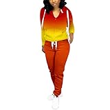 Nimsruc Two Piece Outfits For Women Casual Tracksuit Hoodie Jogging Suits Long Sleeve Sweatsuit Pants Sets Red Gradient M