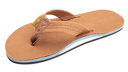 Rainbow Sandals Men's Single Layer Classic Leather Sandal, Tan/Blue, Men's X-Large / 11-12 B(M) US