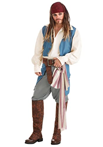 Fun Costumes Authentic Pirates of the Caribbean Captain Jack Sparrow Adult Halloween Costume - Complete Outfit for Men with Vest, Boot Covers & Headscarf, Large