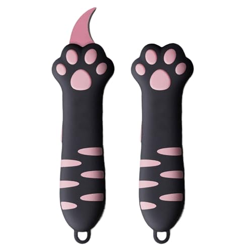 Cat Paw Box Cutter, Retractable Cat Claw Cutter, Portable Cute Paper Cutter, Carton Sealing Tape Box Opener for Women, Safe Unpacking Tool(Black)