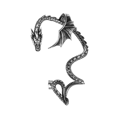 Stainless Steel Flying Fire Dragon Men's Non-Piercing Clip On Earring Left(Dark gray)
