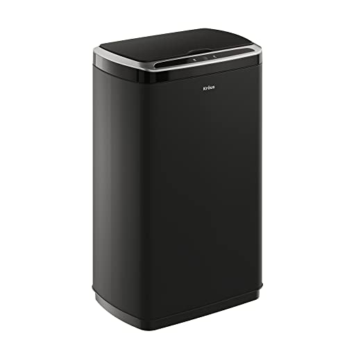Kraus GarbagePro Rectangular 13 Gallon Hands-Free Motion Sensor Trash Can Battery Operated in Matte Black Finish with SoftShut Touchless Lid, KTCS-10MB