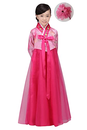 CBTRFASHION Korean Girls Kids Children Hanbok Costume Dress Outfit Set (4-5Years(110cm), Red Pink)