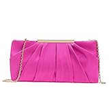 CHARMING TAILOR Clutch Evening Bag Elegant Pleated Satin Formal Handbag Simple Classy Purse for Women (Hot Pink)