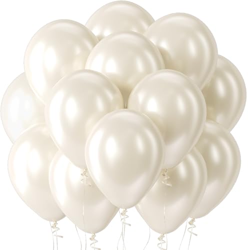 Bezente Pearl White Balloons Latex Party Balloons - 100 Pack 12 inch Round Helium Doubled Pearl White Balloons for Anniversary Wedding Baby Shower Birthday Party Decorations