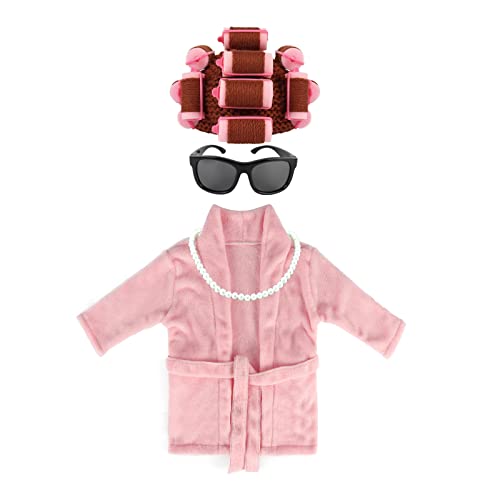 Adolala Newborn Photography Props 4 PCS Photoshoot Outfits with Toddler Bathrobe Crochet Baby Curler Hat Bead Necklace Round Glasses Costume Sets for Infant Boys Girls