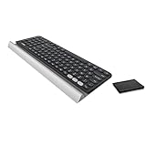 Logitech K780 Multi-Device Wireless Keyboard for Computer, Phone, and Tablet – Bluetooth and USB Receiver, Silent Typing, Easy-Switch Button Cradle, Windows, Mac, iOS, Android, W/Cleaning Cloth