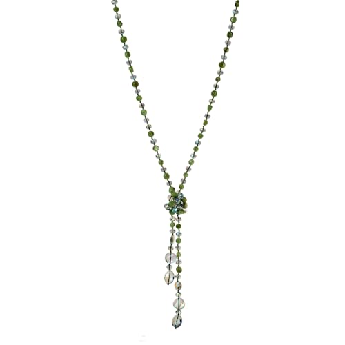 Rosslyons Fashion Beads Knotted Necklace Long Strand With Dangling Accents Sparkly Teardrop Crystal Handmade Wrap Beaded Necklaces for Women Fashion Costume Jewelry (Green)