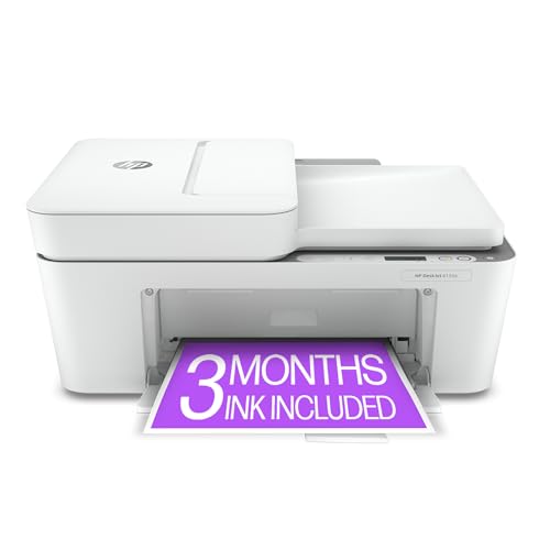 HP DeskJet 4155e Wireless Color Inkjet Printer, Print, scan, copy, Easy setup, Mobile printing, Best-for home, 3 months of Instant Ink included,white