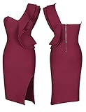 UONBOX Women's One Shoulder Sleeveless Knee Length Side Split Fashion Bandage Dress (M, Wine)