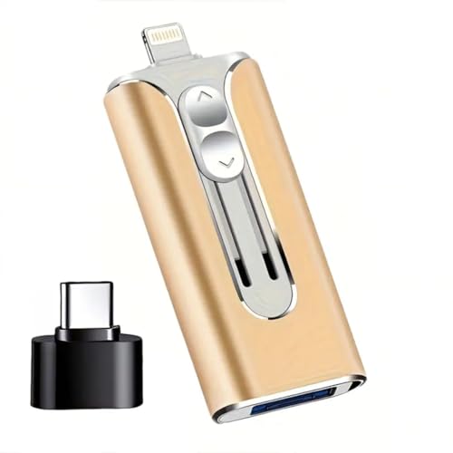 32~256GB Micro USB + 8 Pin + USB 3.0 4 in 1 Mobile Phone Computer U-Disk (Golden, 256GB)