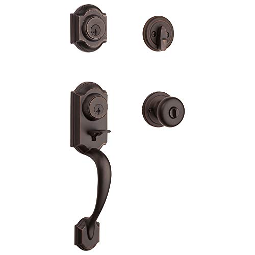 Kwikset Montara Front Door Lock Handle and Deadbolt Set, Entry Handleset Exterior with Interior Door Knob, Venetian Bronze, Pick Resistant SmartKey Rekey Deadbolt Security