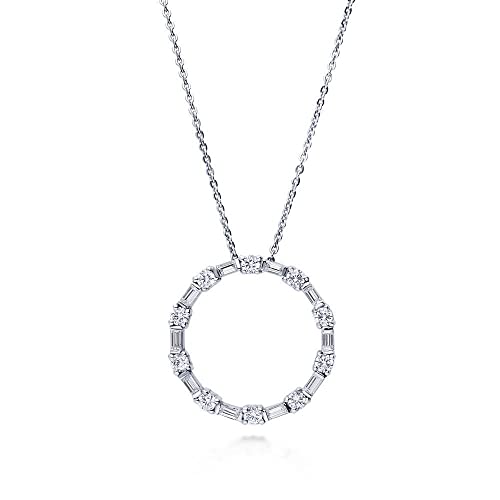 BERRICLE Sterling Silver Open Circle Pendant Necklace for Women, Cubic Zirconia CZ 18 inch