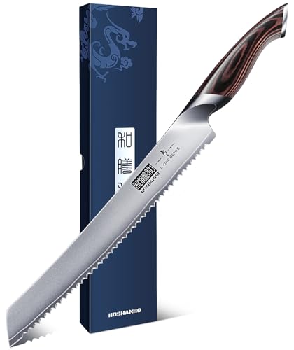 HOSHANHO Bread Knife 10 inch, Japanese High Carbon Stainless Steel Serrated Bread Knives, Professional Bread Cutting Knife for Homemade Bread
