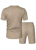 Dokotoo Men Mens Fashion Outfits Athletic Workout Sets for Men 2 piece T Shirts and Shorts Set Casual Tracksuits Set with Pockets Khaki Large