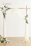 Ling's Moment Artificial Wedding Arch Flowers Kit Pack of 4, 2pcs Hanging Silk Flowers Arrangement 2pcs Chiffon Drapes Ceremony Spring Fake Rose Arbor Backdrop White Sage Floral Party Outdoor Decor