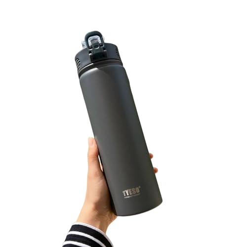 Tyeso Mug With Straw Portable Vacuum Flasks Cup Sports Mug Cold And Hot Insulated Cup Travel Water Bottle Grey