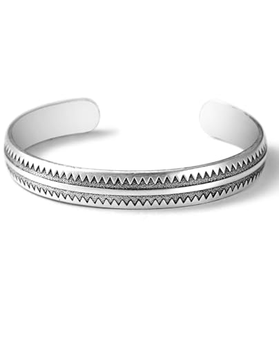 Kim Carrey Solid Pure Silver Mens Bracelets | S925 Understated Bracelet | Fine Men's Open Bangle | Men Jewelry Gift (Shark Sawtooth)