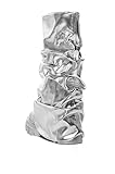 sexytag Silver Metallic Boots Slouchy Foldover Boots for Women Mid Calf Platform Round Toe Western Pull-On Fashion Shark Booties Silver Size 9