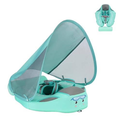 Upgread Mambobaby Float, Baby Floats with Canopy for Waist Swimming Ring Non-Inflatable Pool Floats with Adjustable Safety Strap &Upgrade Add Tail for Infant Toddler 3-24 Months (Green)