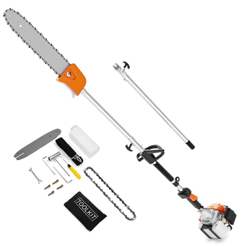48CC Gas Powered Pole Saw 11.5-Inch 2-Cycle Engine,16FT Adjustable Extension Pole Chainsaw for Tree Trimming & Pruning,Lightweight Design,Professional Landscaping Tool