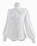 Nuoqi Women Lolita Lace Stand-Up Collar White Lotus Ruffle Shirt Retro Victorian Blouse GC238A, A-white, X-Large