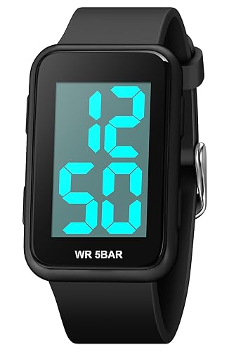 Men's LED Digital Watch Simple Atmospheric Rectangular Sports Watch Black Rubber Strap Waterproof Luminous Outdoor Watch