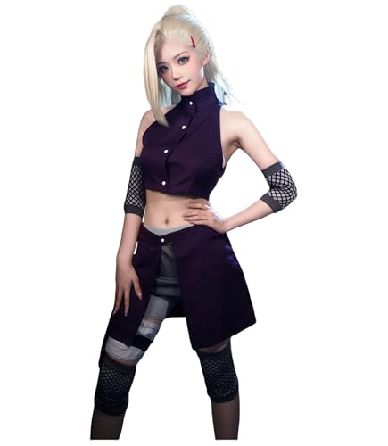 Anime Yamanaka Ino Cosplay Costume, Purple Sexy Kunoichi Suit w/Accessories, for Halloween & Cosplay Events (Purple, L)