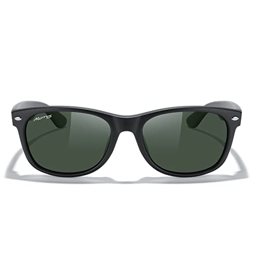 MERRY'S Polarized Unisex Shades Sunglasses for Men and Women Vintage Polarized Sun Glasses Mirror Lens (Matte Black Frame/G15 Lens, 55)